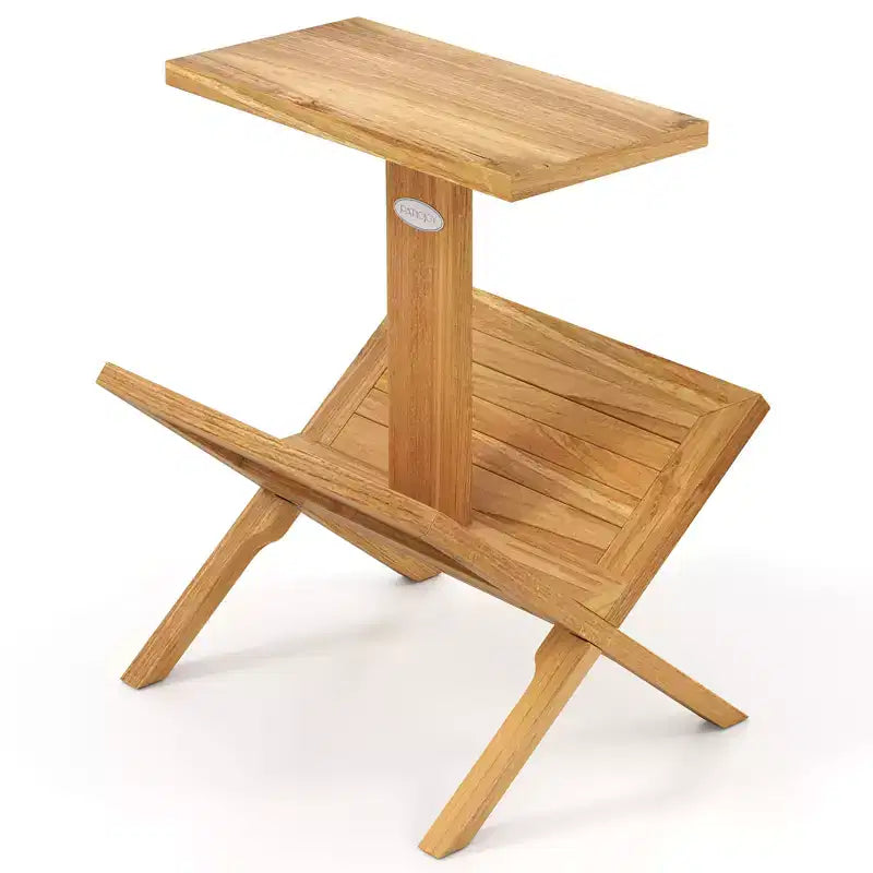 Libreria a 2 Ripiani Piccola Scaffale con Struttura in Legno Teak e Tappetini Antiscivolo