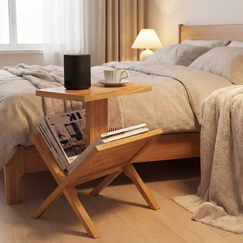 Libreria a 2 Ripiani Piccola Scaffale con Struttura in Legno Teak e Tappetini Antiscivolo
