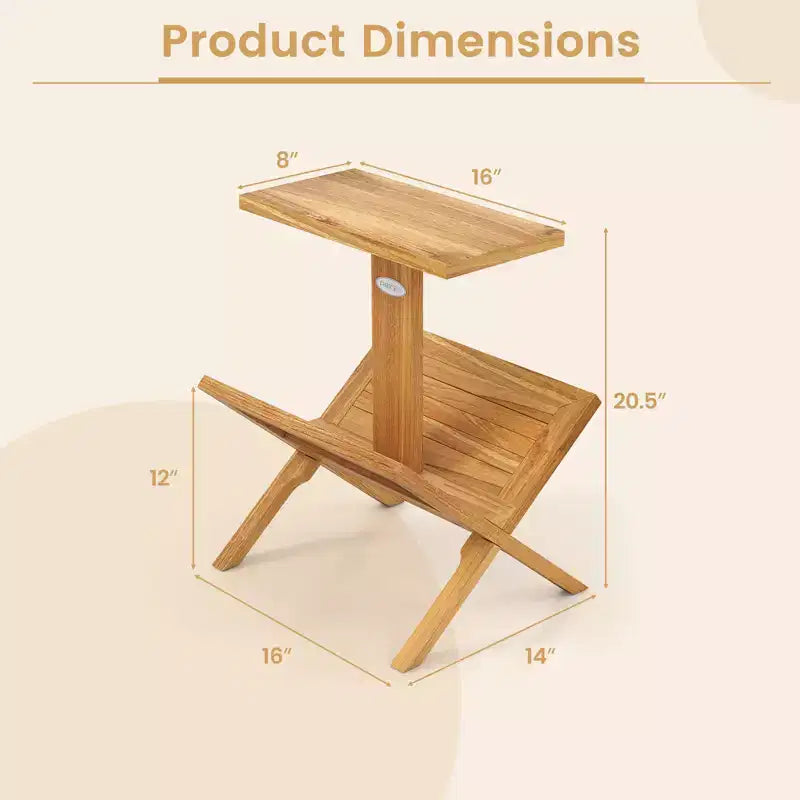 Libreria a 2 Ripiani Piccola Scaffale con Struttura in Legno Teak e Tappetini Antiscivolo