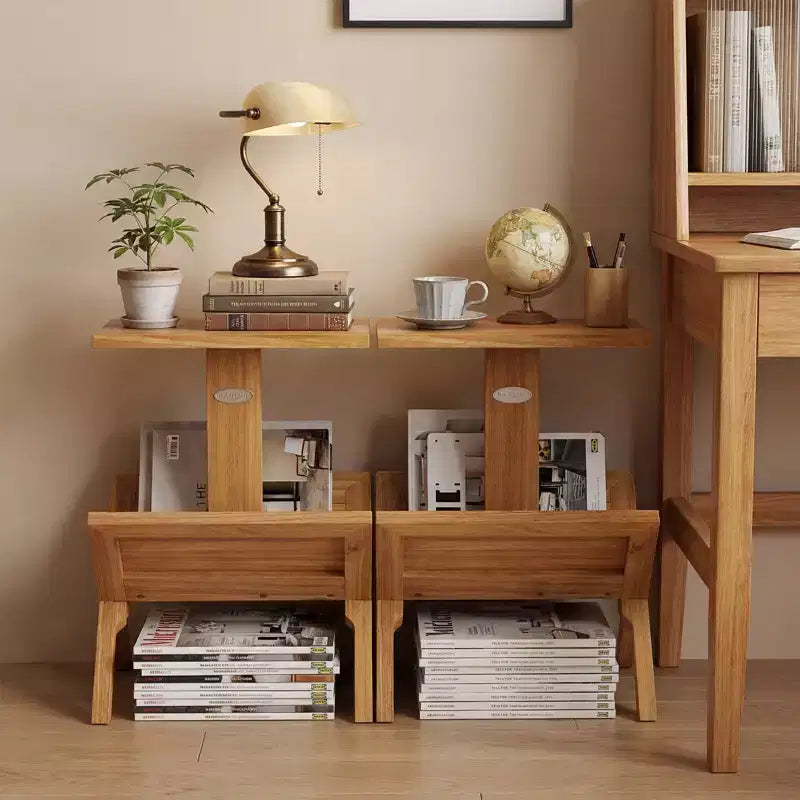 Libreria a 2 Ripiani Piccola Scaffale con Struttura in Legno Teak e Tappetini Antiscivolo