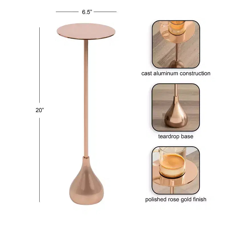 Tavolino da cocktail Hersi in metallo, oro rosa, 7x7x20