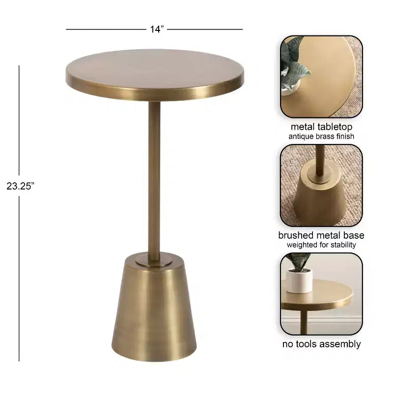 Tavolino rotondo in metallo Tira, oro, 35x35x61 cm