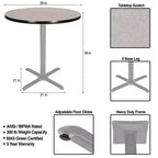 Tavolo da pranzo rotondo Bennet Collection da 36" con base a X Grigio/Nebulosa Grigia