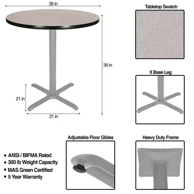 Tavolo da pranzo rotondo Bennet Collection da 36" con base a X Grigio/Nebulosa Grigia