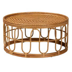 Tavolino da Caffè Phoenix Moderno Bohemien in Rattan Color Miele Chiaro