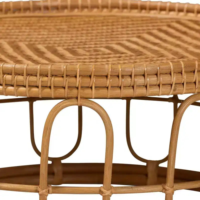 Tavolino da Caffè Phoenix Moderno Bohemien in Rattan Color Miele Chiaro