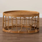 Tavolino da Caffè Phoenix Moderno Bohemien in Rattan Color Miele Chiaro